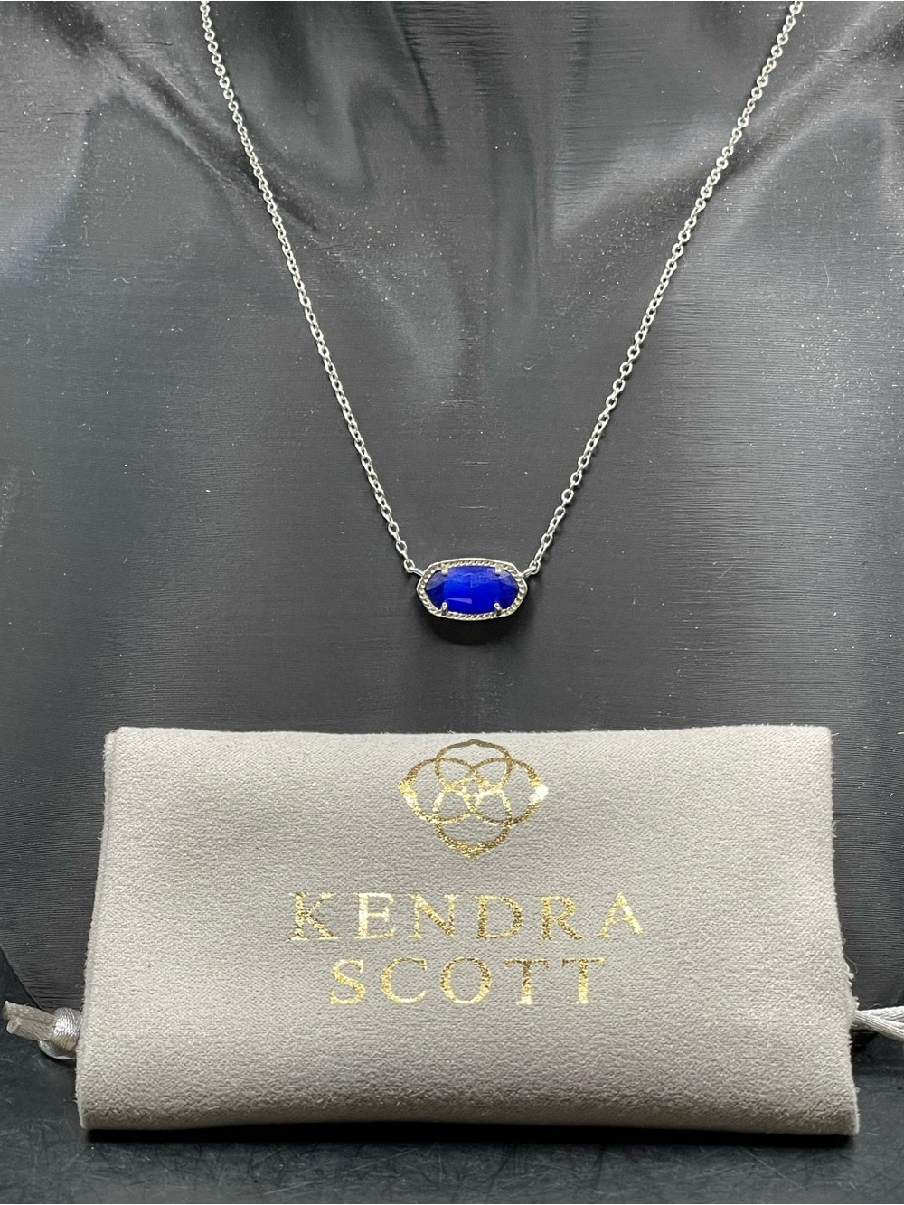 Kendra Scott Elisa Silver Pendant Necklace in Cobalt Cats Eye NWOT - Picture 1 of 7